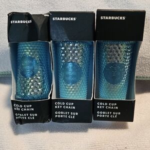 Starbucks Key Chain Studded Bling Blue Hombre Gradient Cold Cup Tumbler NEW